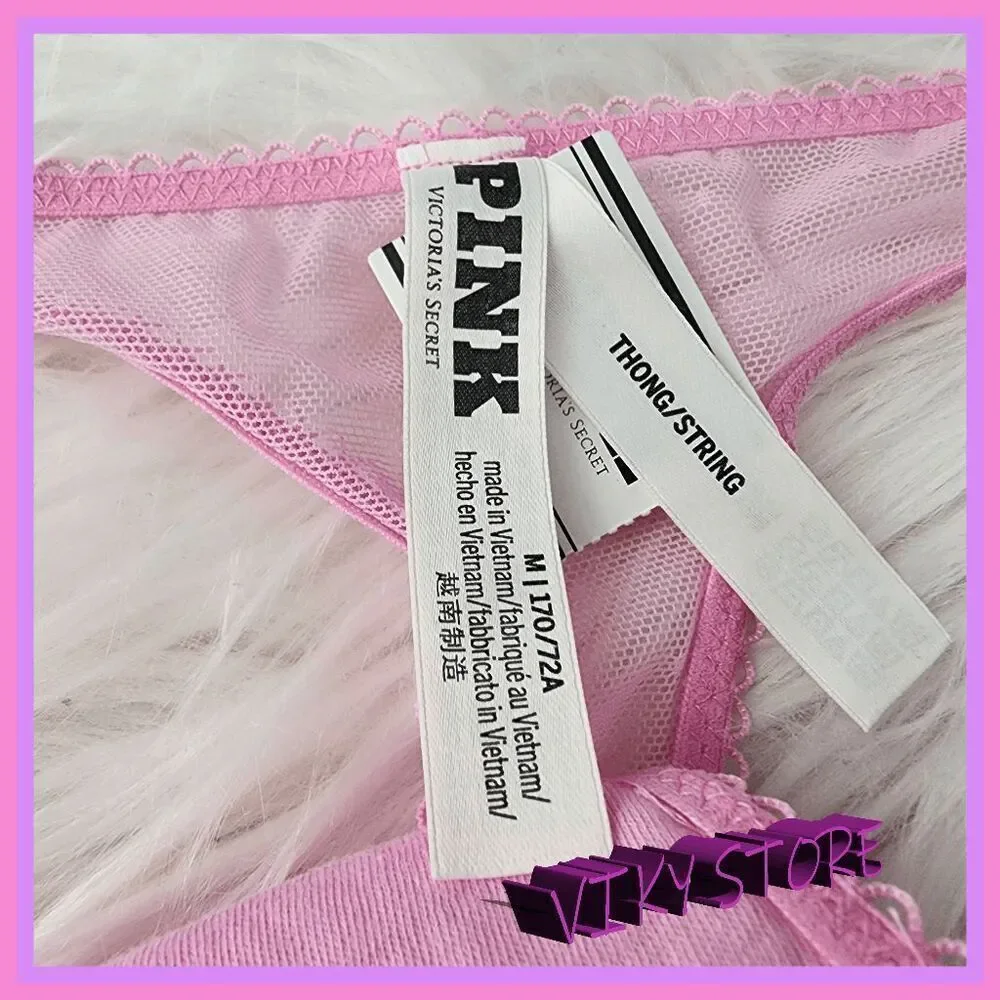 NWT Victoria's Secret PINK Lace Mesh Embroidery Panty Size Medium